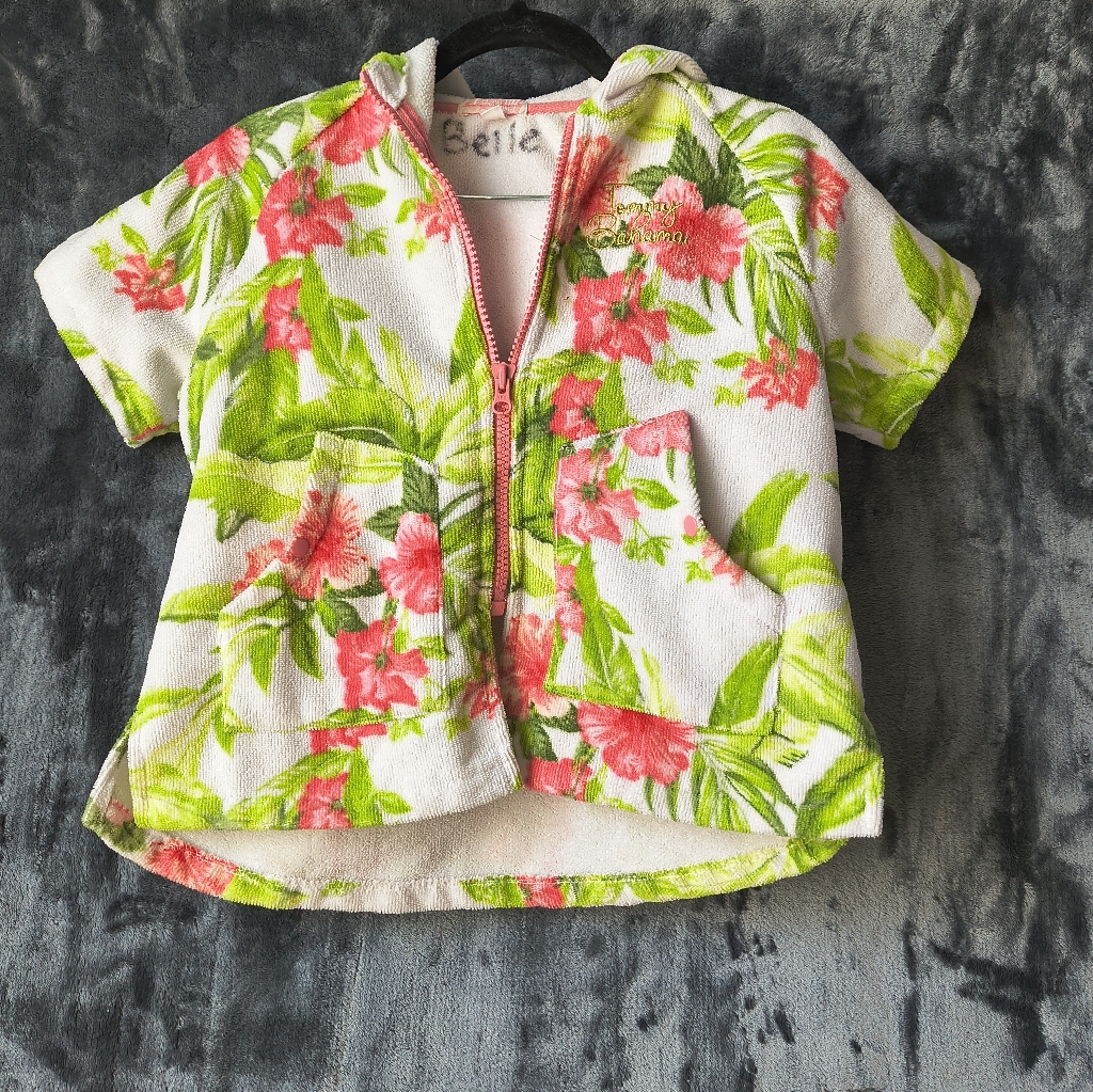 Tommy Bahama Pink And Green Floral Terry Cloth 3-6 Yrs